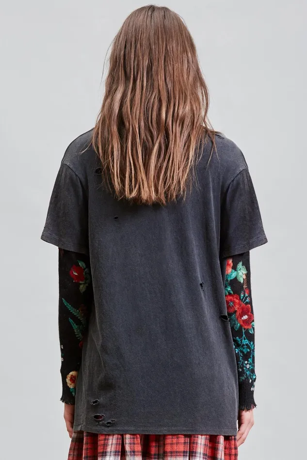 R13 TShirts Women Destroyed Boy TShirt 8211 Acid Black
