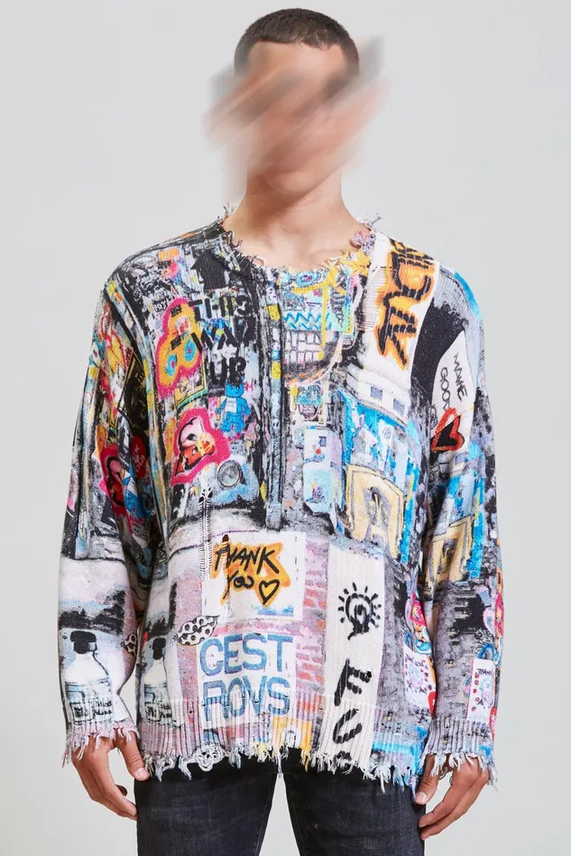 R13 Tops And Knitwear Men Oversized Sweater 8211 Graffiti