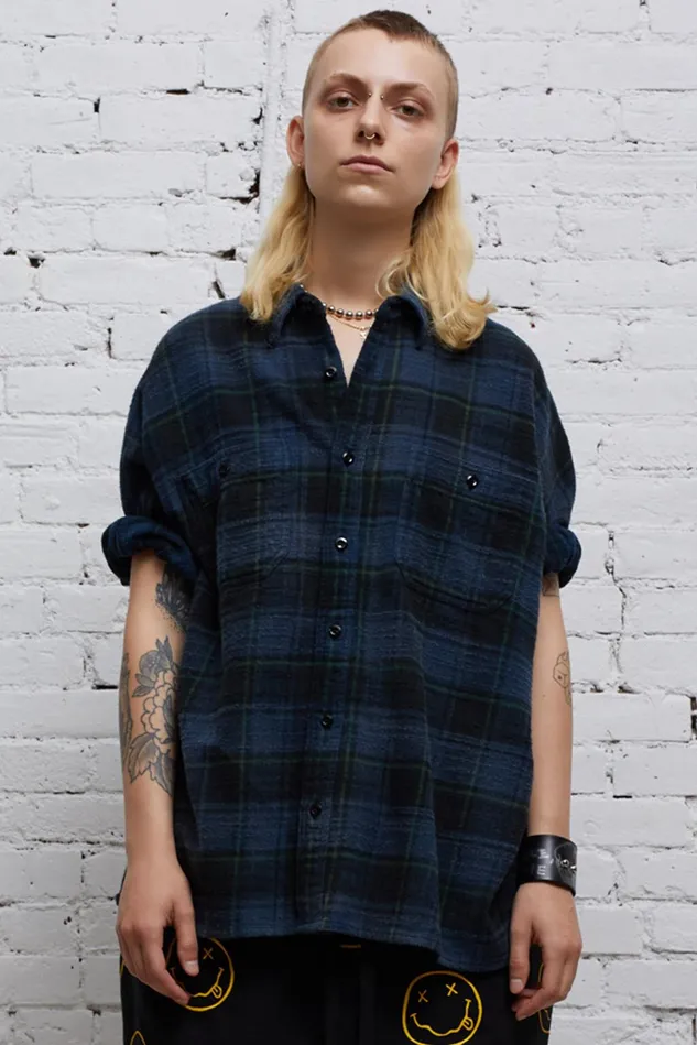 R13 Tops Women Plaid Oversized Boxy Shirt 8211 Navy Plaid