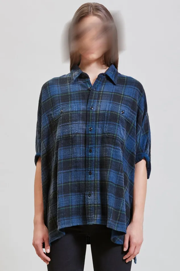 R13 Tops Women Plaid Oversized Boxy Shirt 8211 Navy Plaid