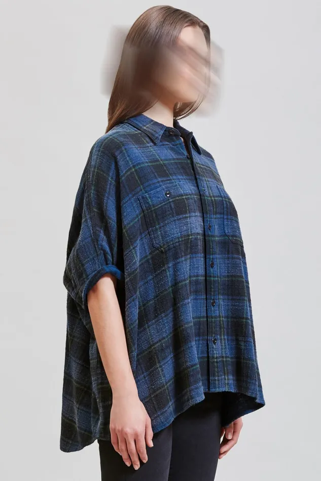 R13 Tops Women Plaid Oversized Boxy Shirt 8211 Navy Plaid