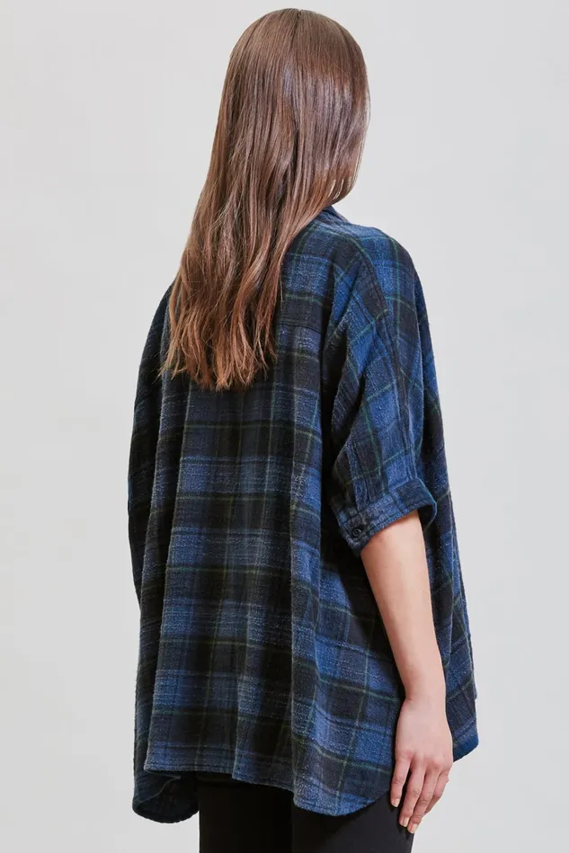 R13 Tops Women Plaid Oversized Boxy Shirt 8211 Navy Plaid