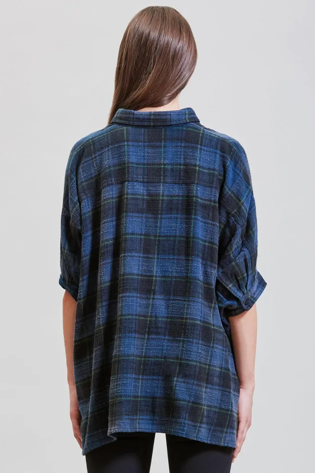 R13 Tops Women Plaid Oversized Boxy Shirt 8211 Navy Plaid