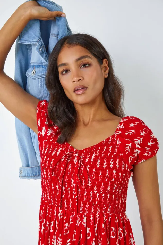 Red Boho Print Tiered Maxi Dress Women Roman Dresses