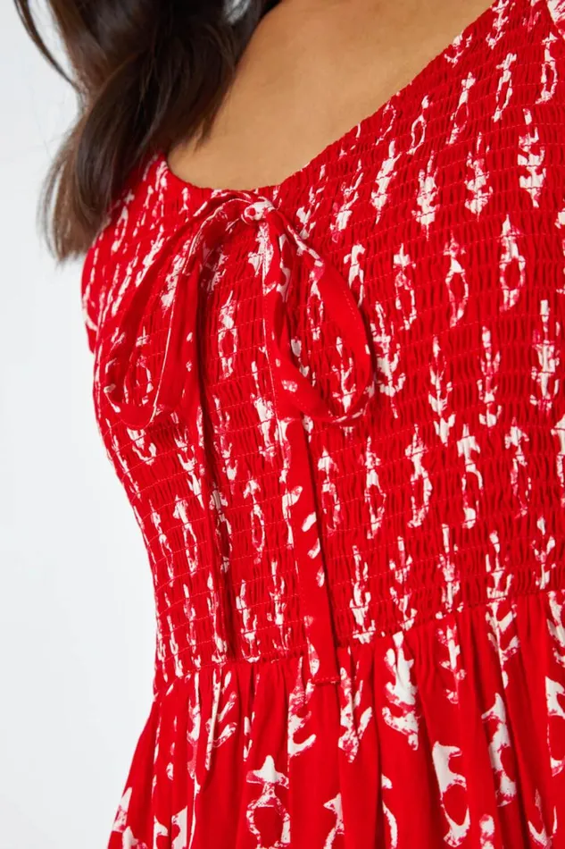 Red Boho Print Tiered Maxi Dress Women Roman Dresses