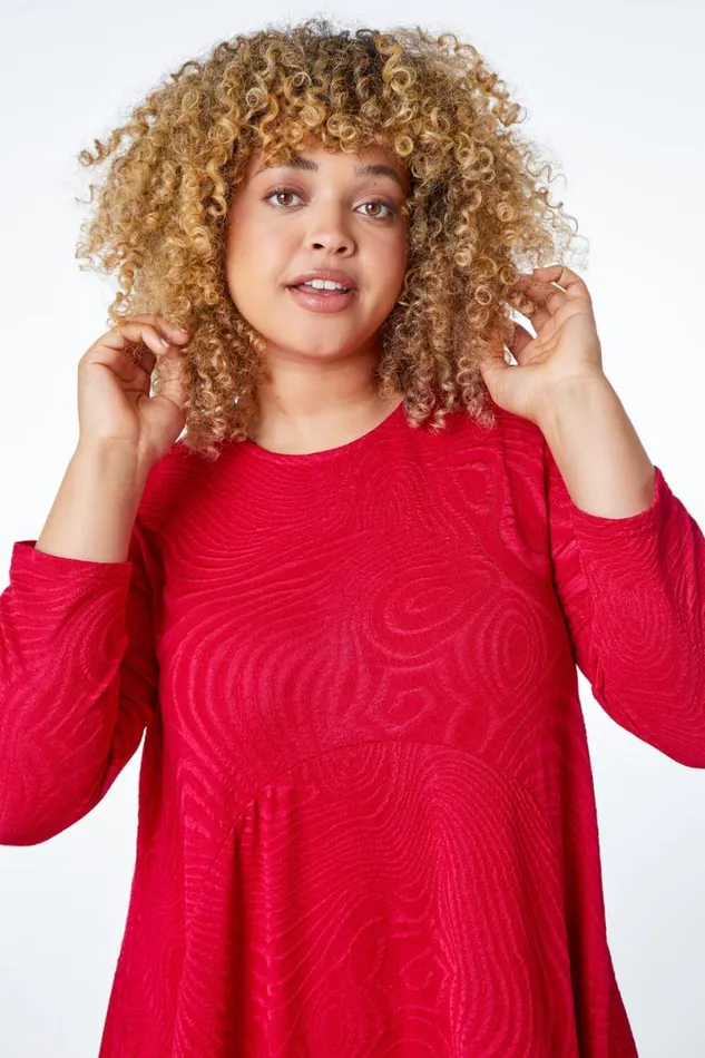 Red Curve Swirl Texture Cocoon Dress Women Roman Dresses