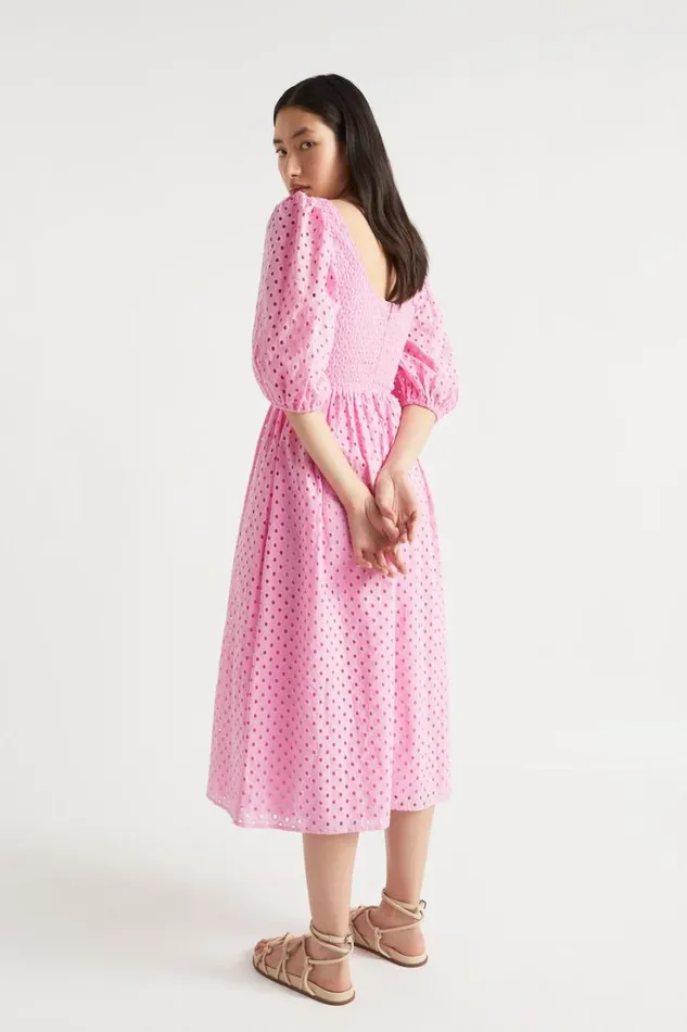 Resort Woman Seed Heritage Broderie Shirred Midi Dress Soft Orchid