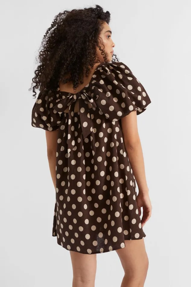 Resort Woman Seed Heritage Linen Spot Mini Dress Deep Raisin Spot