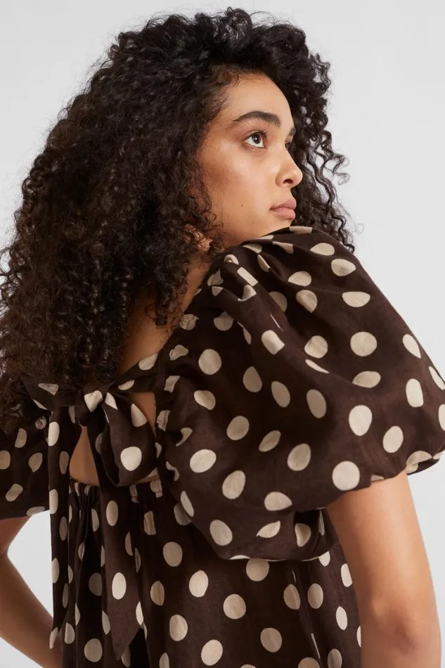 Resort Woman Seed Heritage Linen Spot Mini Dress Deep Raisin Spot