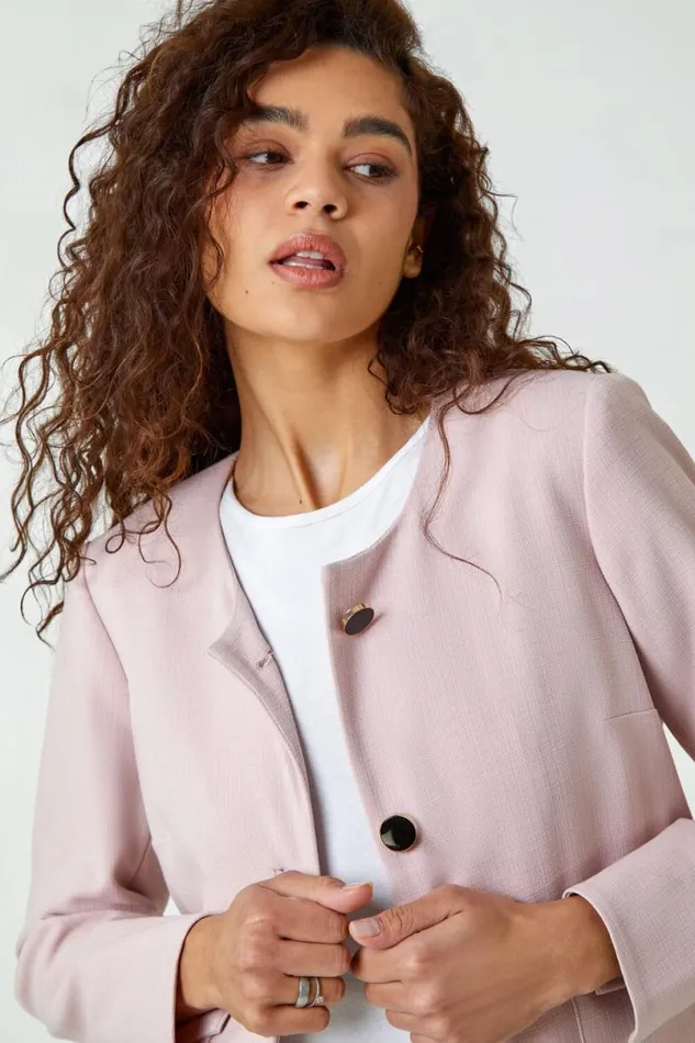 Rose Collarless Button Detail Jacket Women Roman Jackets