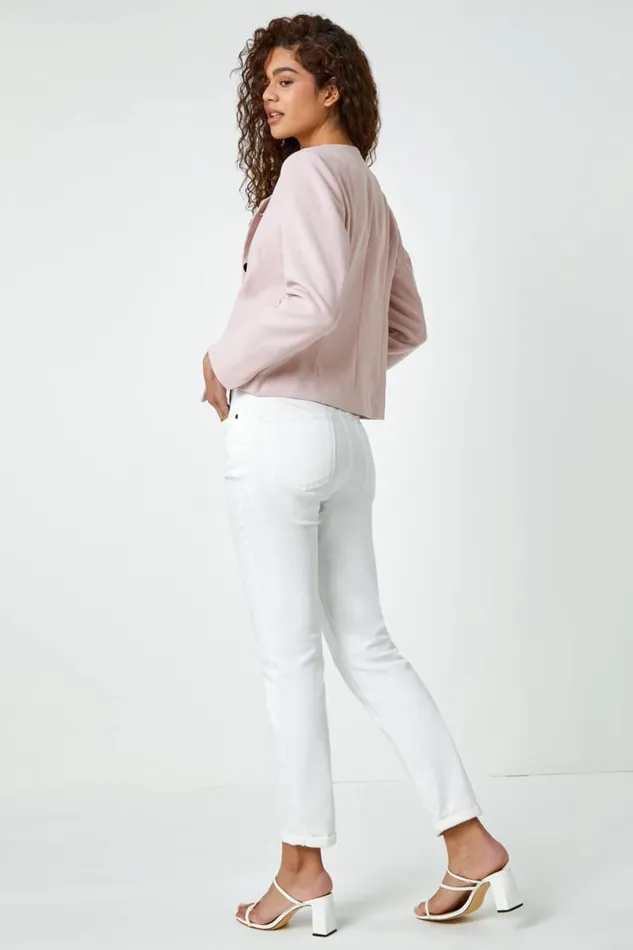 Rose Collarless Button Detail Jacket Women Roman Jackets