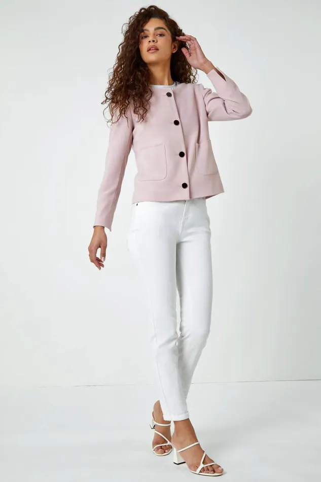 Rose Collarless Button Detail Jacket Women Roman Jackets