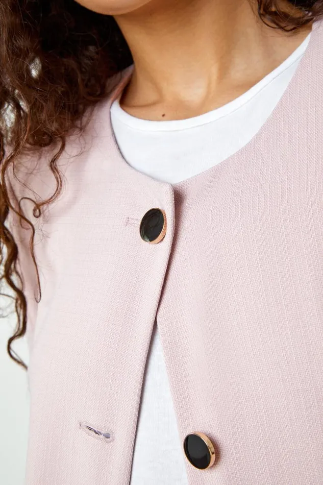 Rose Collarless Button Detail Jacket Women Roman Jackets