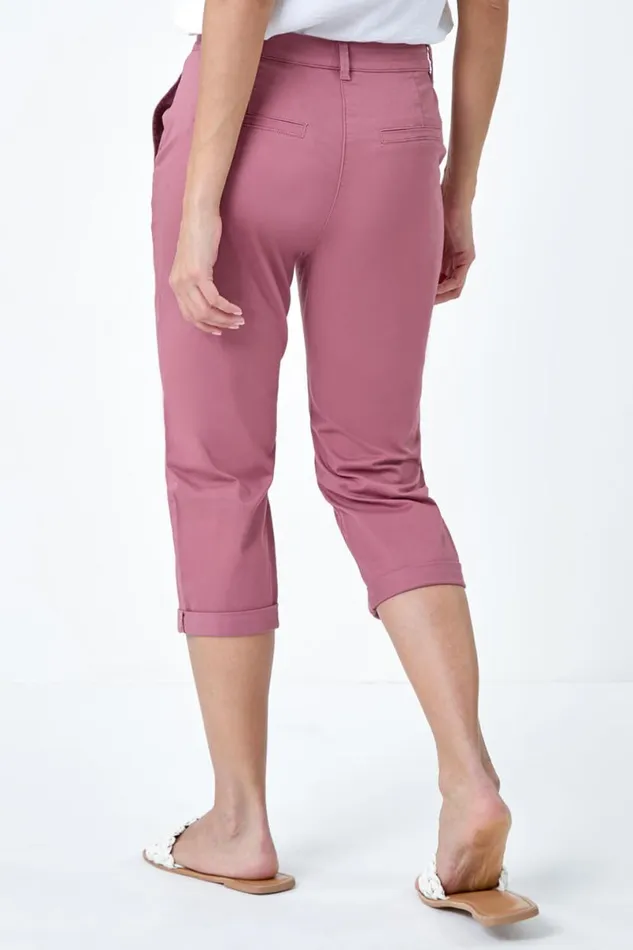 Rose Cotton Blend Cropped Chino Trousers Women Roman Trousers