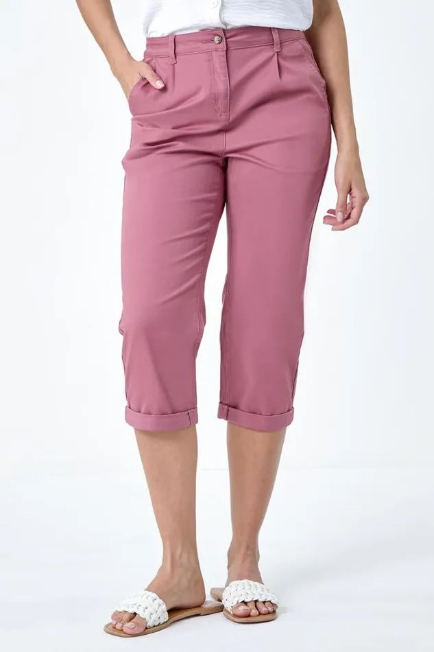 Rose Cotton Blend Cropped Chino Trousers Women Roman Trousers
