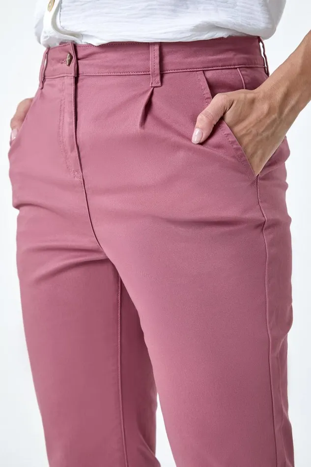Rose Cotton Blend Cropped Chino Trousers Women Roman Trousers