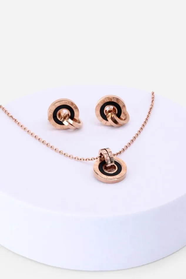 Rose Gold Chunky Hoop Necklace and Earring Set Women Roman Jewellery