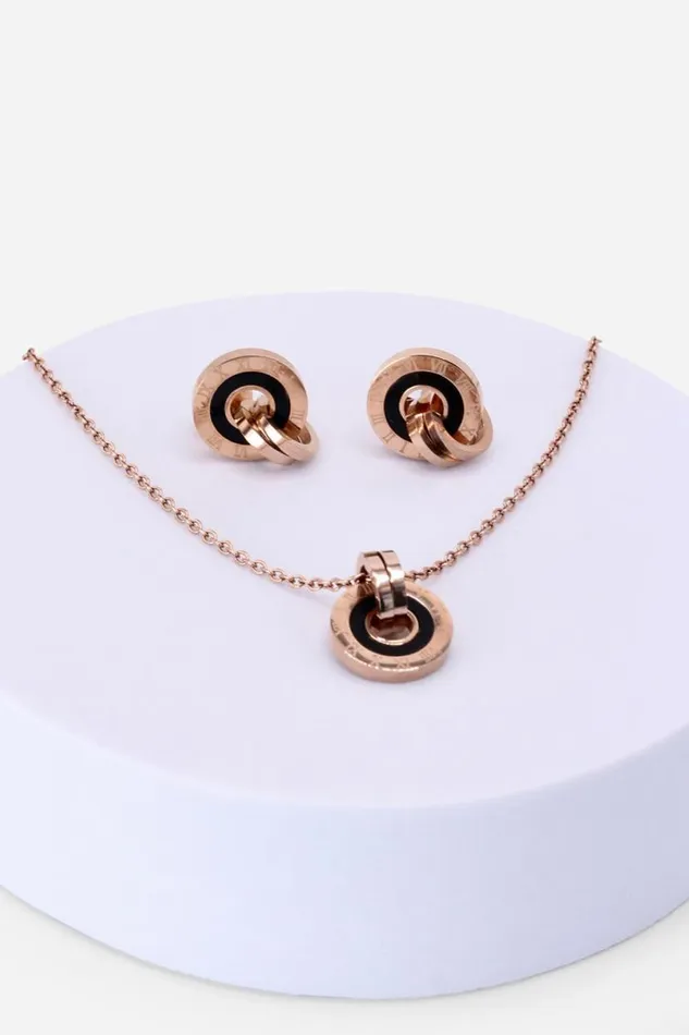 Rose Gold Chunky Hoop Necklace and Earring Set Women Roman Jewellery