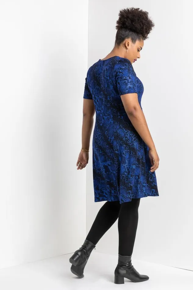 Royal Blue Curve Glitter Snake Fit and Flare Dress Women Roman Dresses