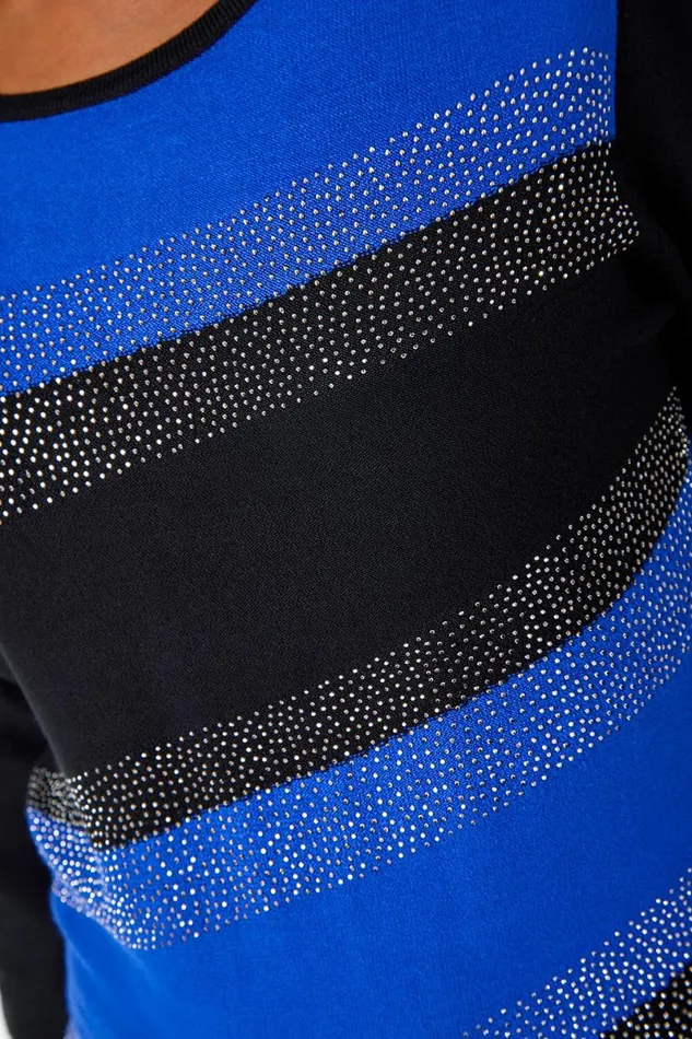Royal Blue Petite Embellished Stripe Jumper Women Roman Tops