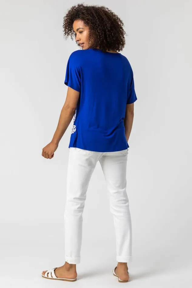 Royal Blue Star Print Lounge TShirt Women Roman Tops