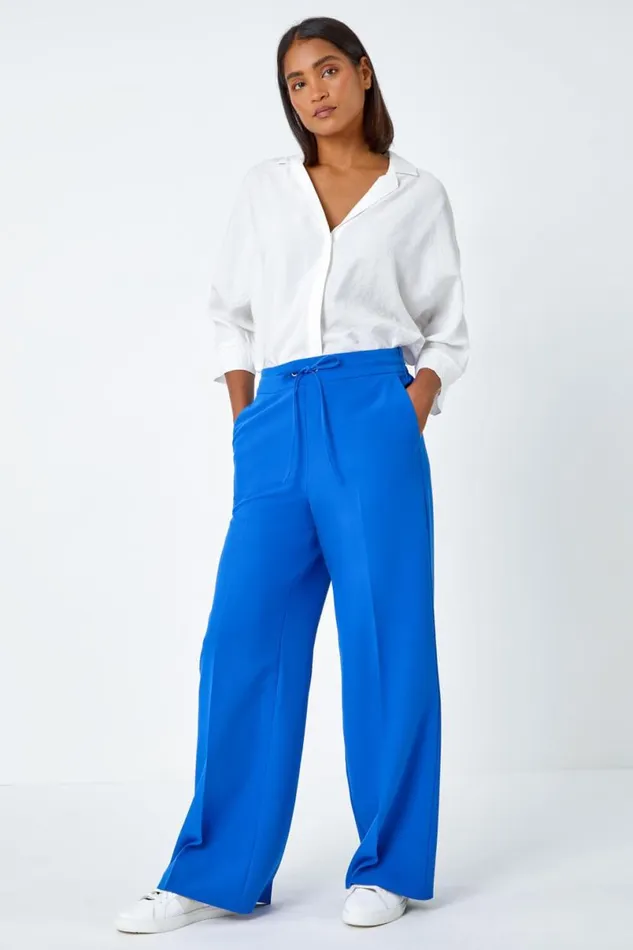 Royal Blue Wide Leg Elastic Waist Tie Front Trouser Women Roman Occasionwear