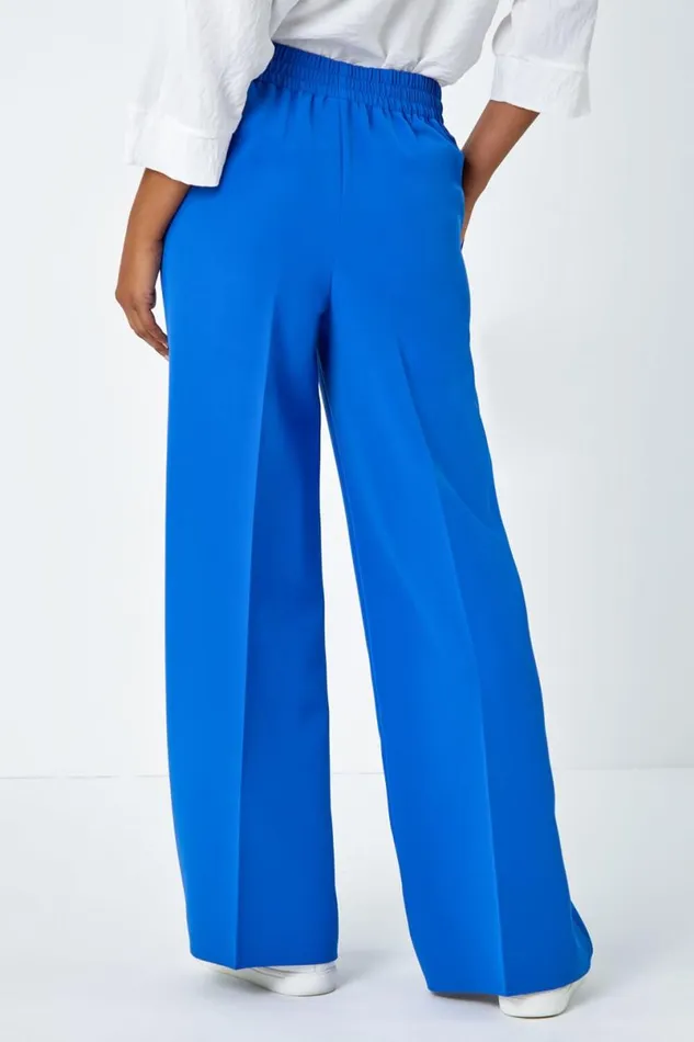 Royal Blue Wide Leg Elastic Waist Tie Front Trouser Women Roman Occasionwear
