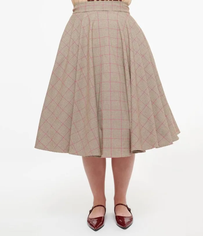 Royal Monk 1950s Pink Check Florence Swing Skirt Clothing Unique Vintage Skirts
