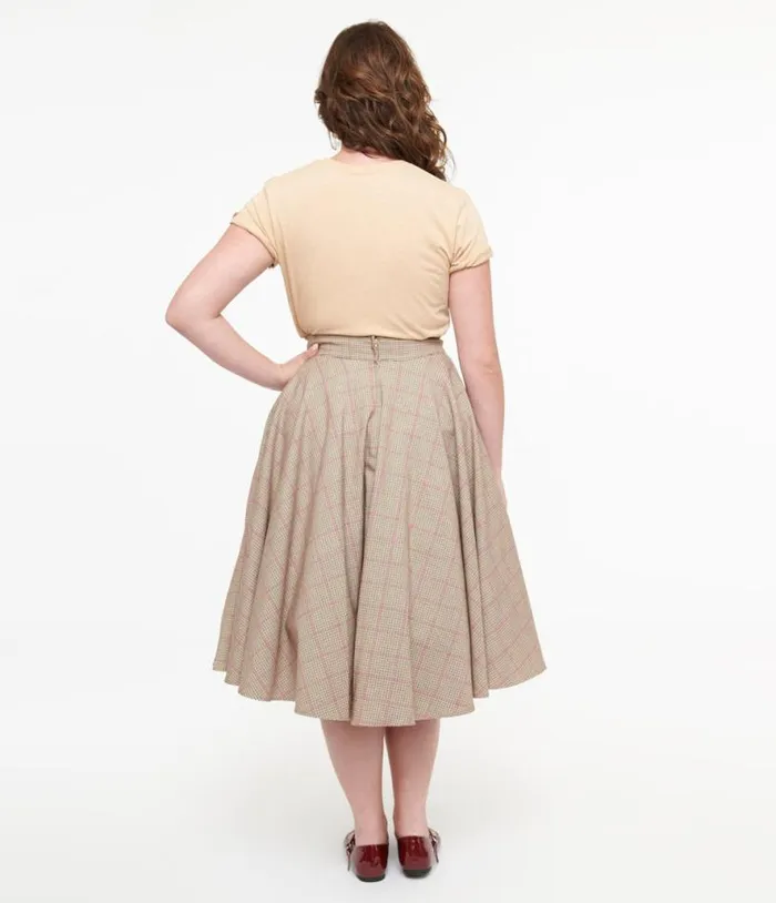 Royal Monk 1950s Pink Check Florence Swing Skirt Clothing Unique Vintage Skirts