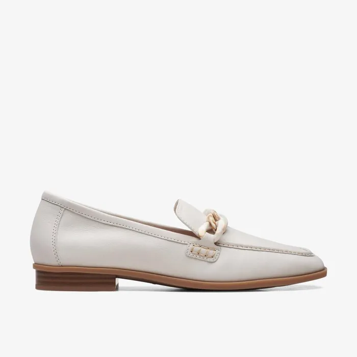 Sarafyna Iris White Leather Women Clarks SlipOns
