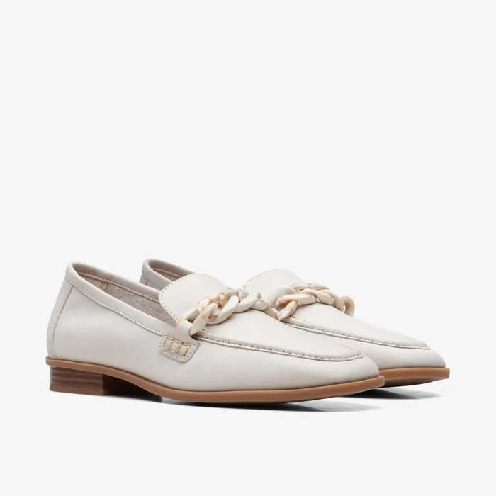 Sarafyna Iris White Leather Women Clarks SlipOns