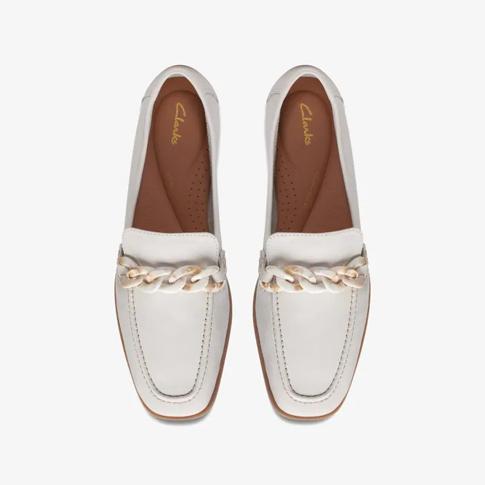Sarafyna Iris White Leather Women Clarks SlipOns