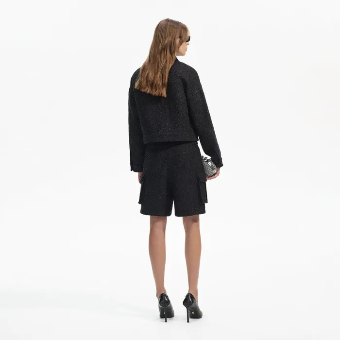 Self Portrait Bottoms Black Boucle Cargo Shorts 8211 Women