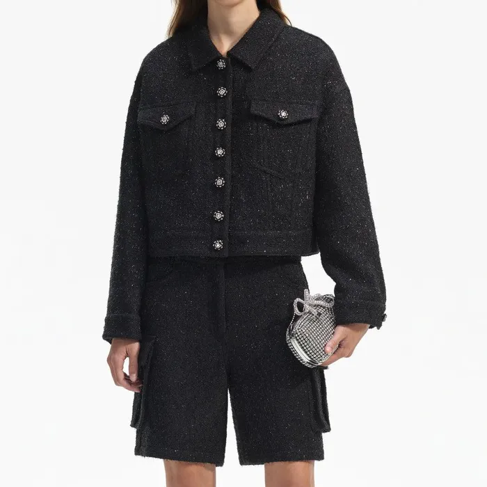 Self Portrait Bottoms Black Boucle Cargo Shorts 8211 Women