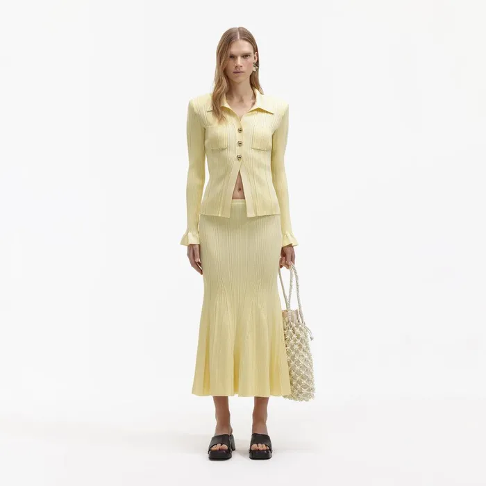 Self Portrait Bottoms Yellow Ribbed Viscose Knit Skirt 8211 Women