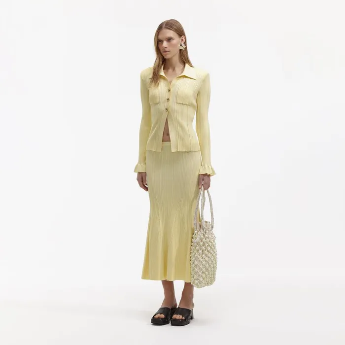 Self Portrait Bottoms Yellow Ribbed Viscose Knit Skirt 8211 Women