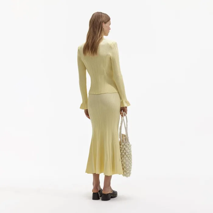 Self Portrait Bottoms Yellow Ribbed Viscose Knit Skirt 8211 Women