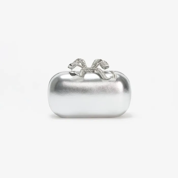 Self Portrait Clutch Bags Silver Metallic Leather Bow Clutch 8211 Women