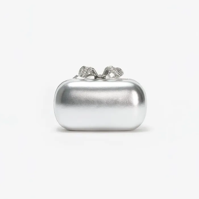 Self Portrait Clutch Bags Silver Metallic Leather Bow Clutch 8211 Women