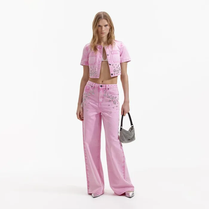 Self Portrait Denim Pink Embellished Denim Top 8211 Women