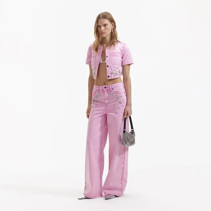 Self Portrait Denim Pink Embellished Denim Top 8211 Women