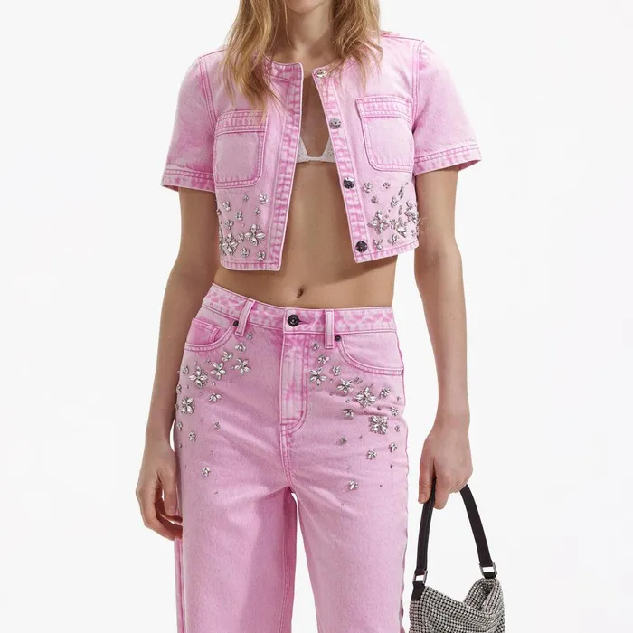 Self Portrait Denim Pink Embellished Denim Top 8211 Women