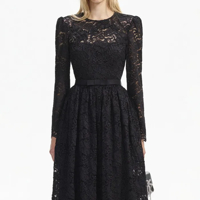 Self Portrait Dresses Black Cord Lace Long Sleeve Midi Dress 8211 Women