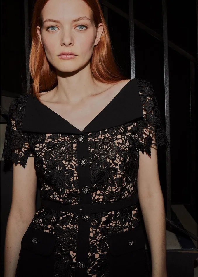 Self Portrait Dresses Black Lace Open Neck Mini Dress 8211 Women