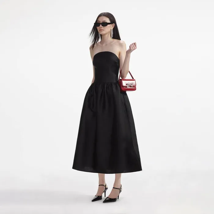 Self Portrait Dresses Black Taffeta Midi Dress 8211 Women