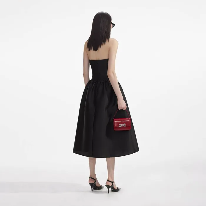 Self Portrait Dresses Black Taffeta Midi Dress 8211 Women