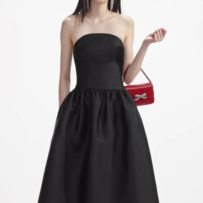 Self Portrait Dresses Black Taffeta Midi Dress 8211 Women