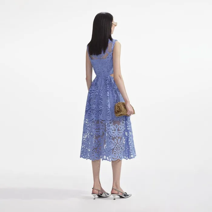 Self Portrait Dresses Blue Lace Cut Out Midi Dress 8211 Women