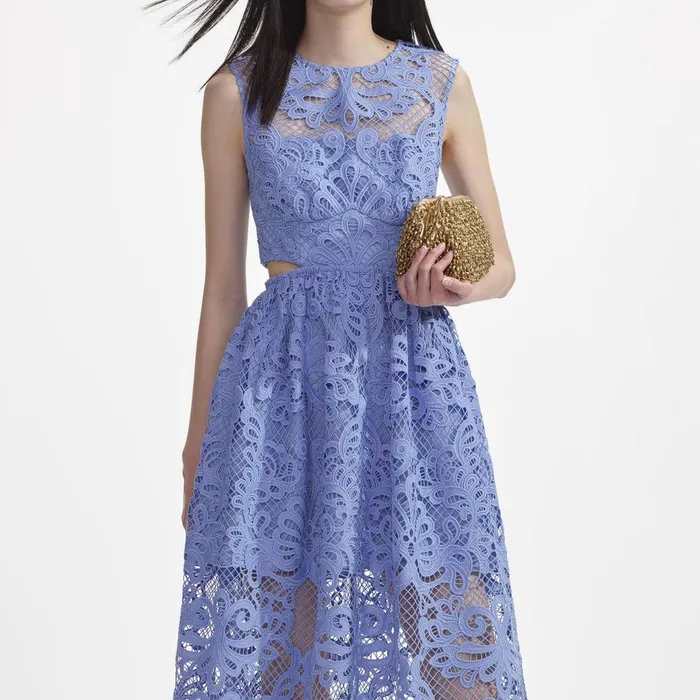 Self Portrait Dresses Blue Lace Cut Out Midi Dress 8211 Women