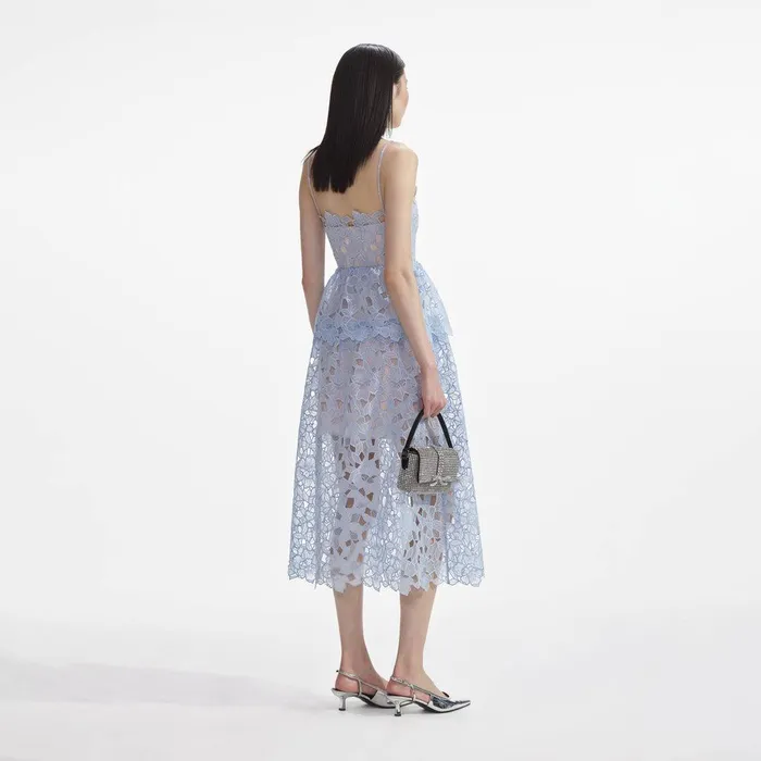 Self Portrait Dresses Blue Organza Lace Midi Dress 8211 Women